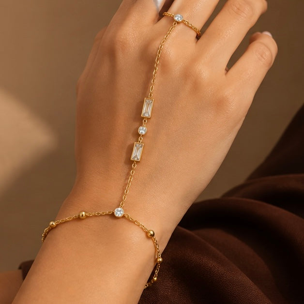 Crystal Chain Hand Harness 18K Gold Plated Bracelet