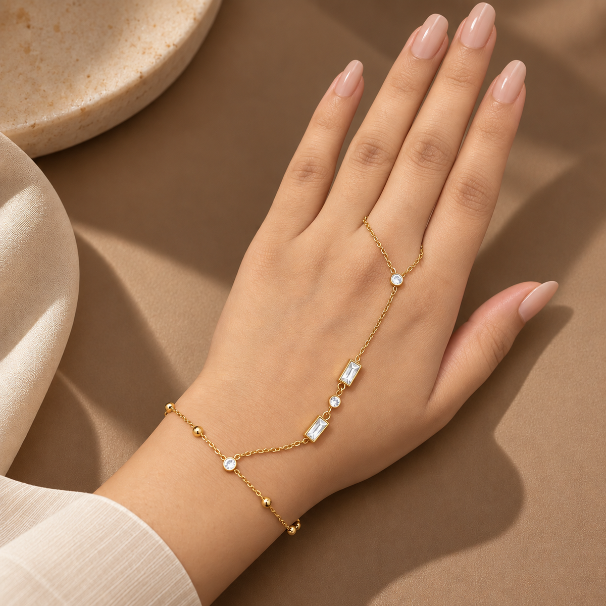 Crystal Chain Hand Harness 18K Gold Plated Bracelet