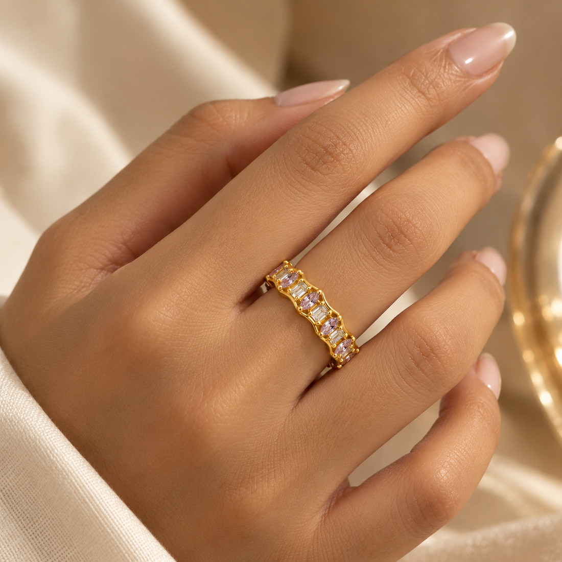 Lavender Crystal Ring 18K Gold Plated (adjustable)