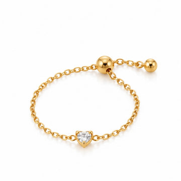 Dainty Heart Chain Ring 18K Gold Plated (adjustable)