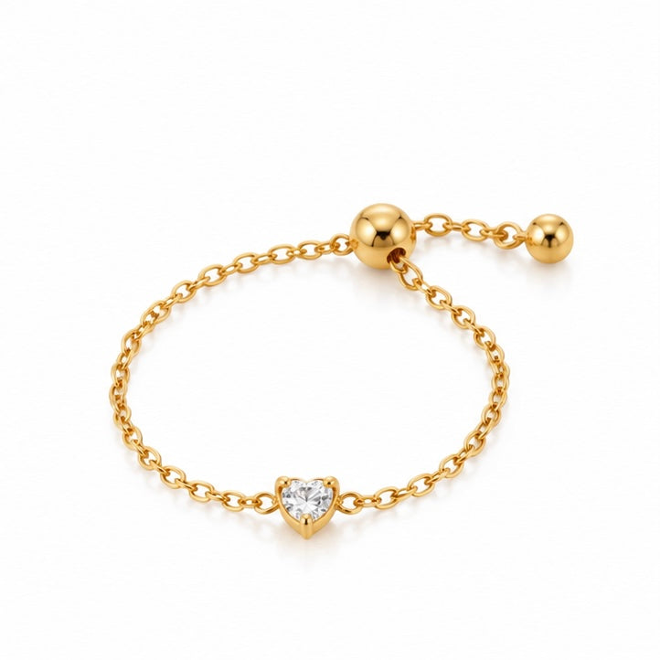 Dainty Heart Chain Ring 18K Gold Plated (adjustable)
