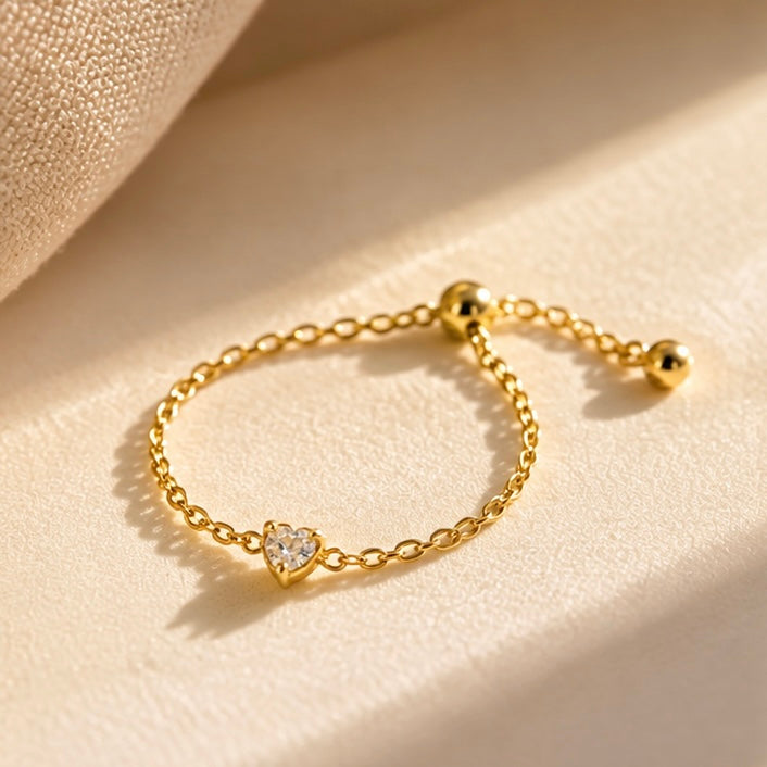 Dainty Heart Chain Ring 18K Gold Plated (adjustable)
