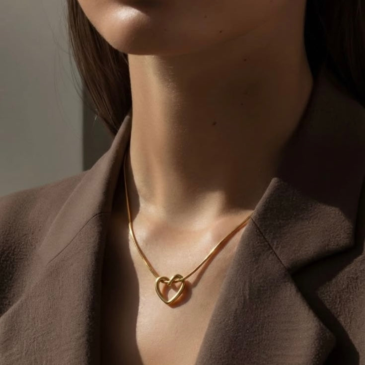 Gold Heart Shaped Necklace | 18K Gold Plated Heart Pendant Necklace for Women